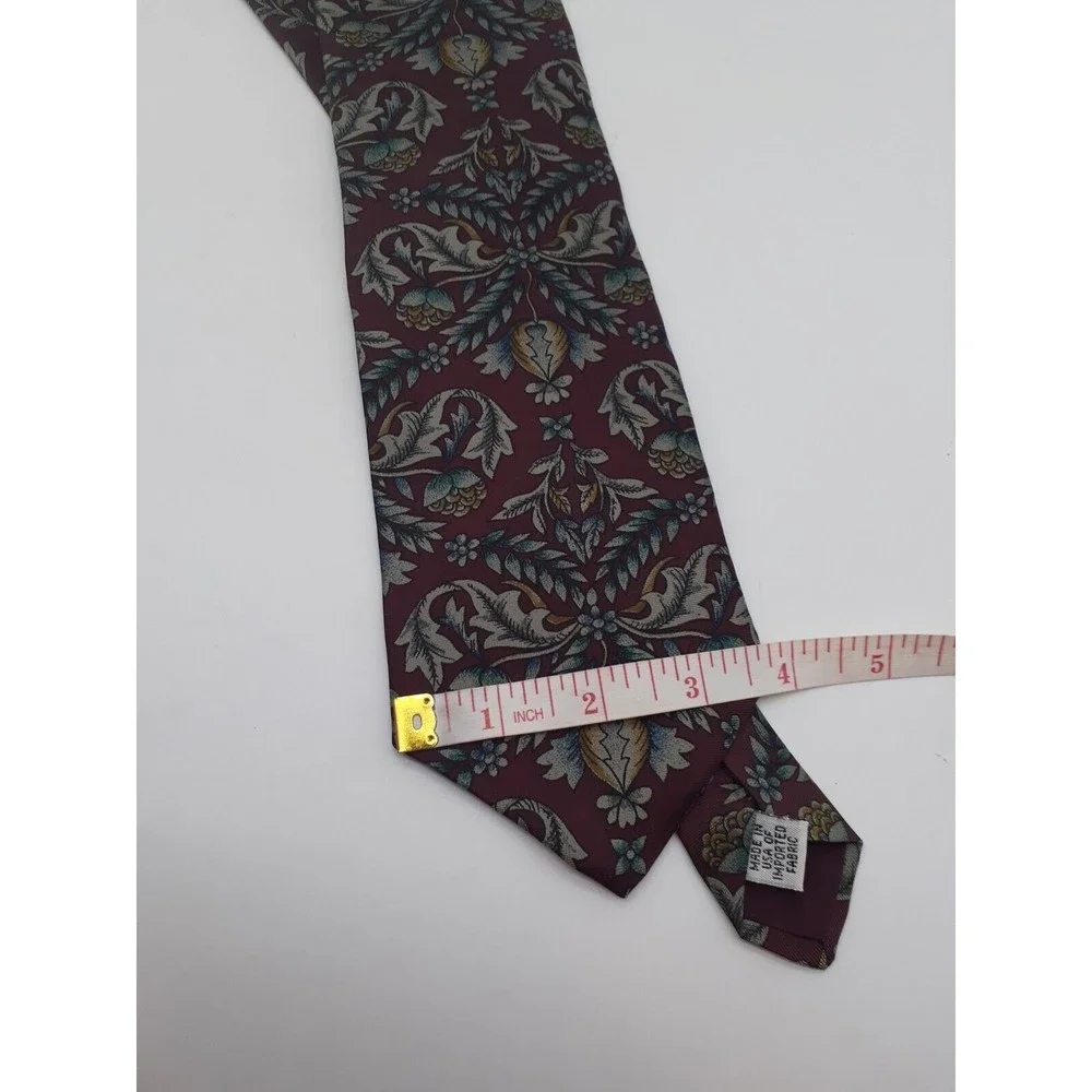 Surrey Necktie 100% Silk Maroon Floral U.S.A Made Burgandy Tie Multicolored